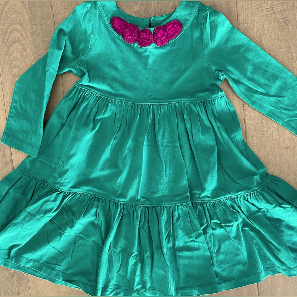 Hanna Andersson Girls Holiday Twirl Dress Green Purple Sz 5